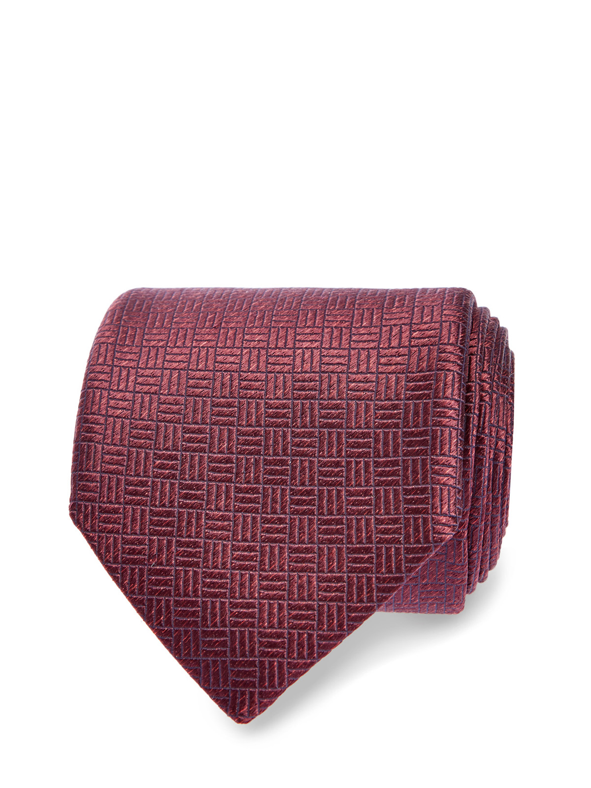 Шелковый галстук с фактурным принтом ручной работы CANALI, цвет бордовый, размер 37.5;38;38.5;39;40.5